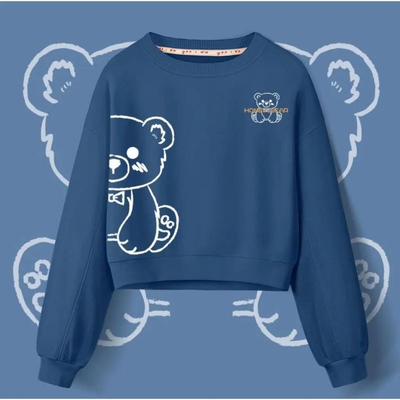 HONEY BEAR BLUE SWEATER CROP FLEECE