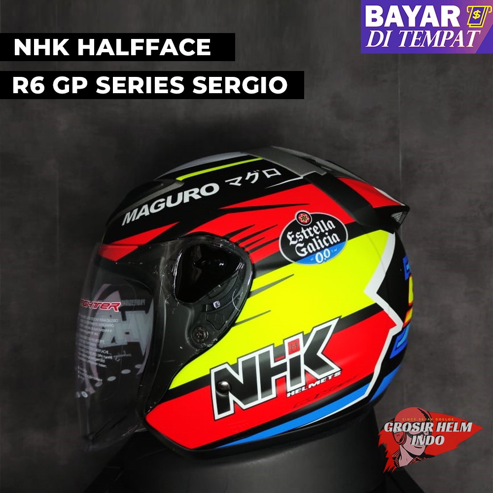 HELM NHK R6 GP SERIES SERGIO MOTIF NHK HALFFACE R6 MOTIF SERGIO BLACK FREE TAS HELM NHK R6 HALFFACE