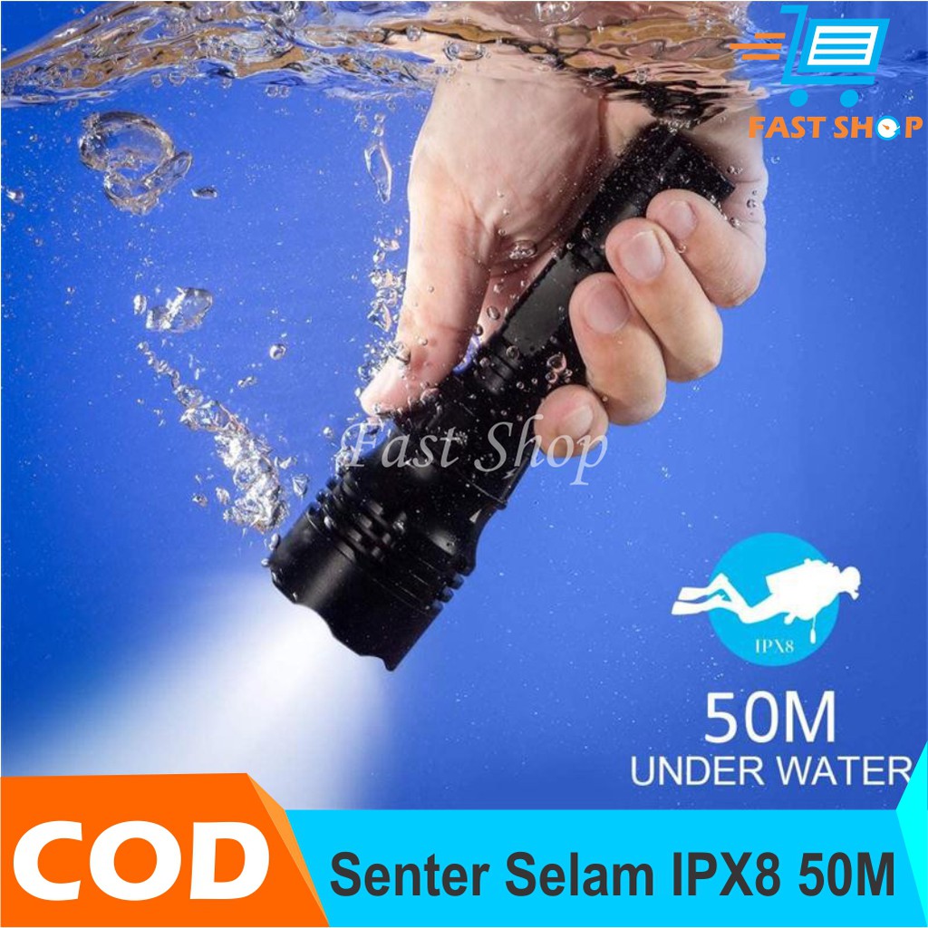 Paket Senter Selam Senter Diving LED Scuba Diving XML-T6 Waterproof 50M Underwater