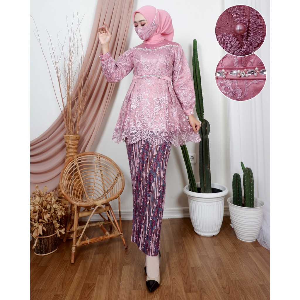 SET TUNIK TULLE MUTIARA BORDIR / STELAN TUNIK PESTA / SET TUNIK TULLE KONDANGAN