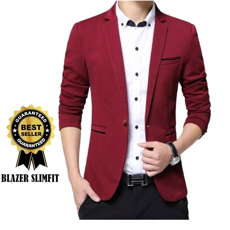 TERLARIS  JAS BLAZER PRIA FORMAL WARNA MERAH MARON TERBARU ORIGINAL / JAS PRIA SLIMFIT / JAS RESMI /