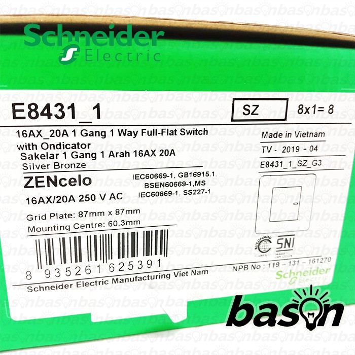 SCHNEIDER ZENcelo 1 Gang 1 Way - Saklar 1 Tombol 1 Arah - Full Flat Switch - Saklar Datar