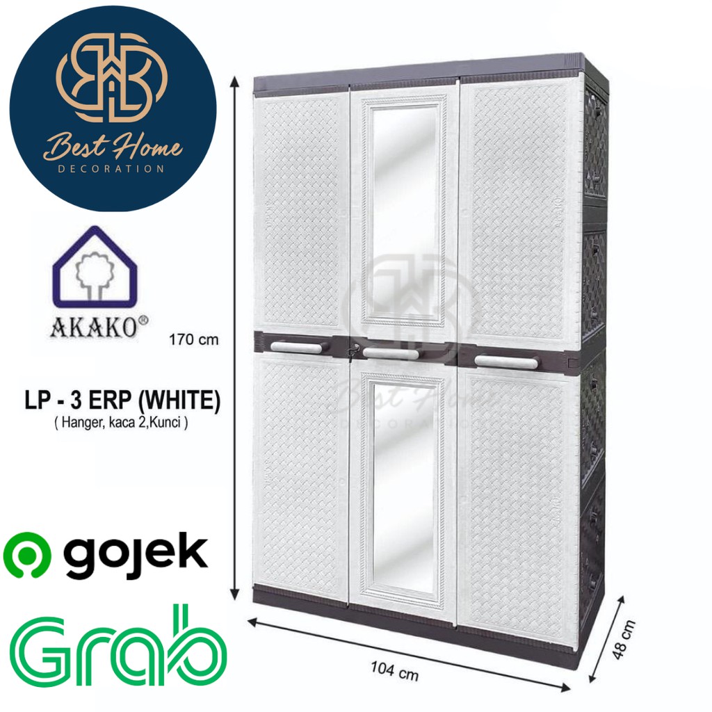 LEMARI PLASTIK AKAKO 3 PINTU + CERMIN MINIMALIS