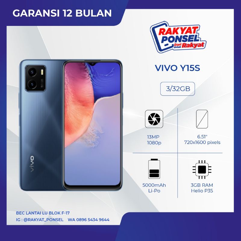 Vivo Y15s Ram 3/32Gb & 3/64Gb New Garansi Resmi Vivo 1 Tahun