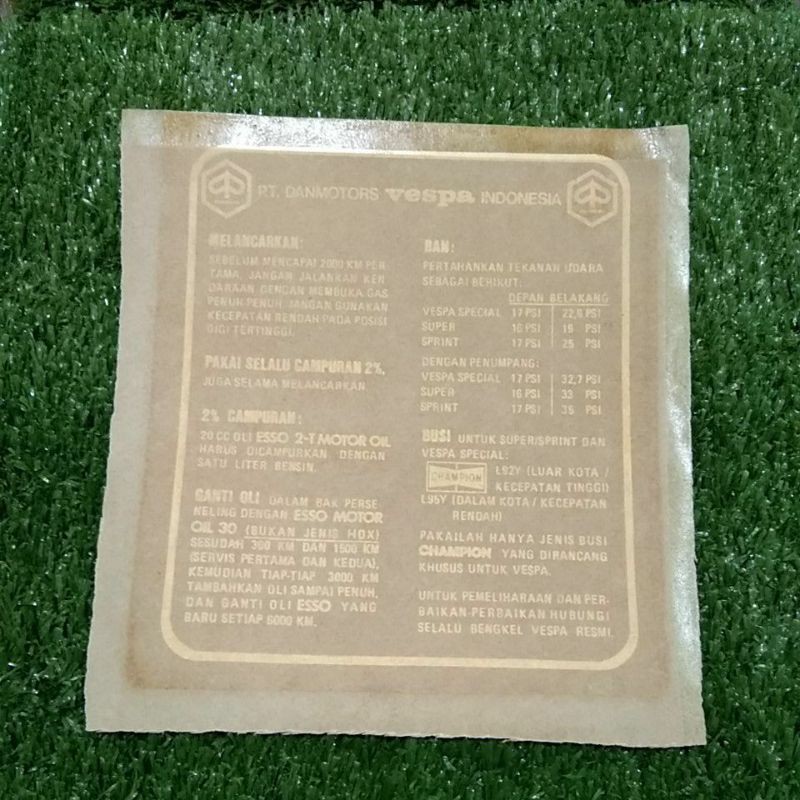 stiker ranning in air original vespa special super sprint px