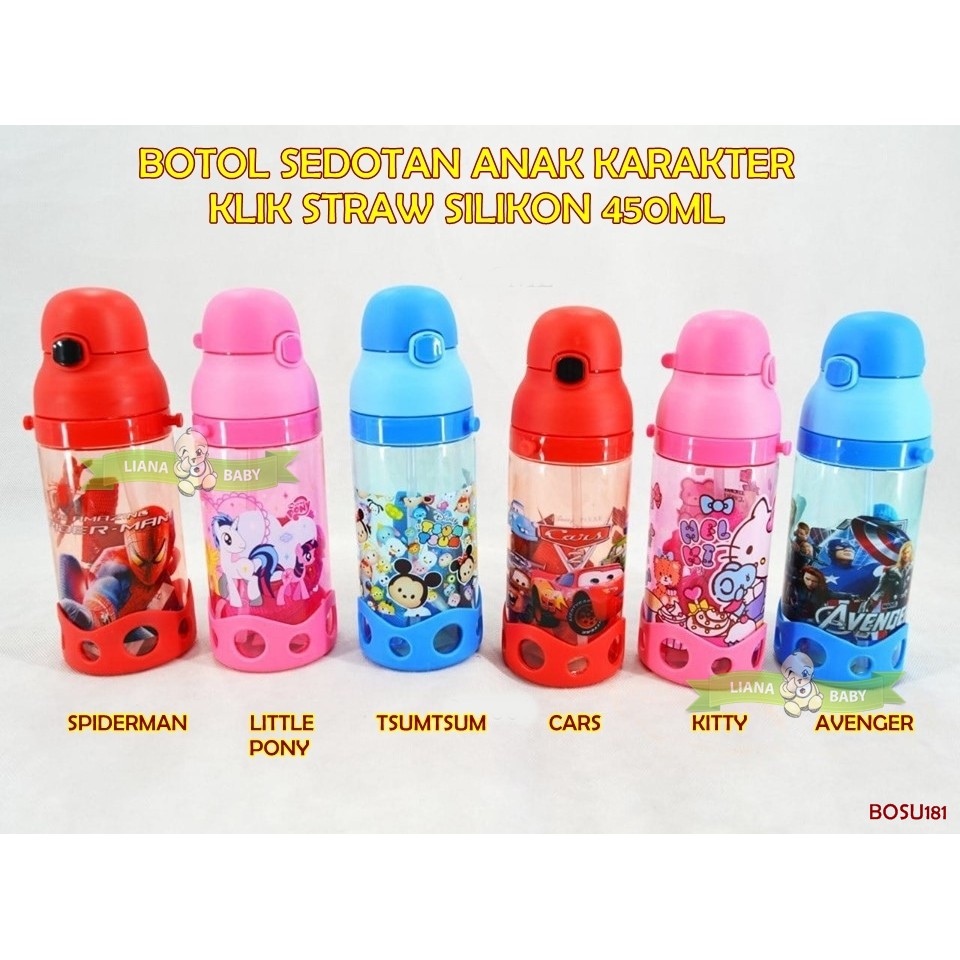 BOSU181 BOTOL SEDOTAN ANAK KARAKTER KLIK STRAW SILIKON 450ML