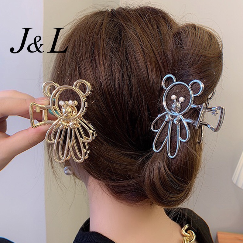 #New Arrival# Korean Hair Accessories Fashion Alloy Gold Silver Bear Shark Hair Clip for Women