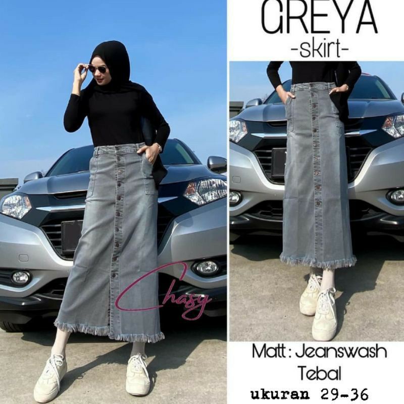 Rok Jeans Panjang Gisca kancing depan // Rok Jeans Wanita Kancing Premium