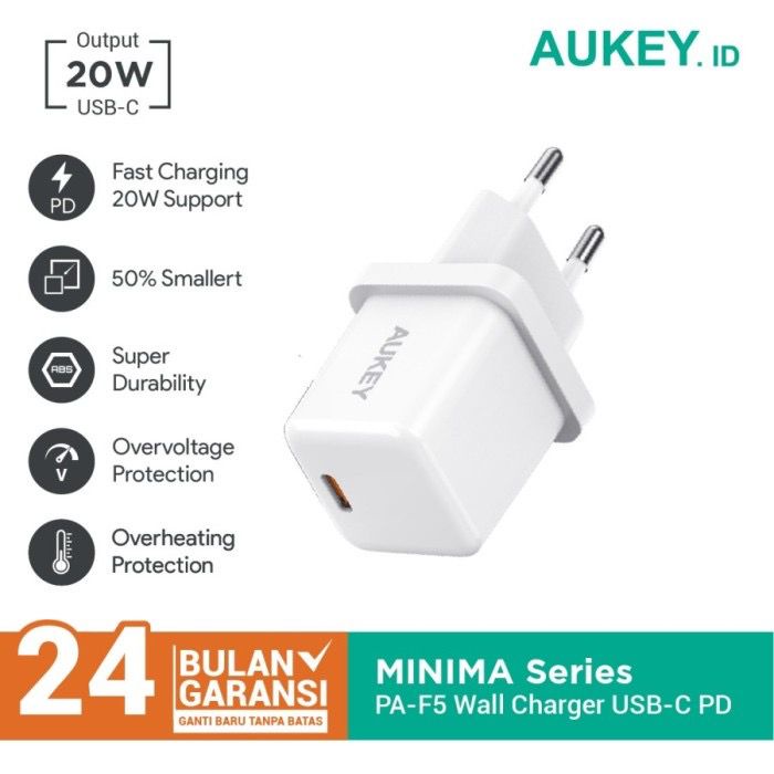 Aukey Adapter Minima Type C 20W PD - 500901 / 500891 / 501681 - PA-F5 - Garansi Resmi 2 Tahun