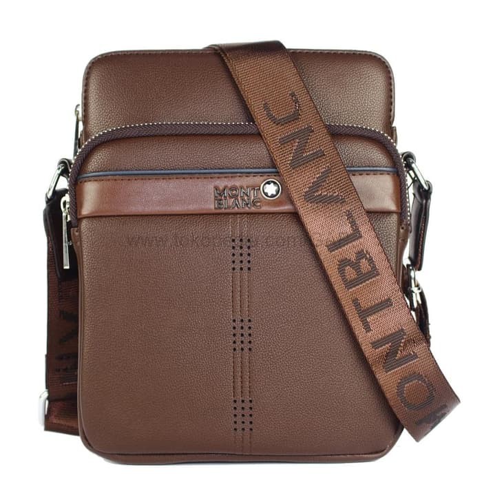 TAS SELEMPANG PRIA KANTOR CASUAL IMPORT BRANDED | MONTBLANC TILT BROWN - Cokelat Tua