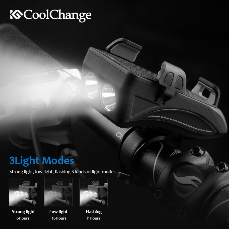CoolChange Lampu Sepeda Rechargeable Flashlight Phone Holder Power Bank 2000mAh - FY-319 - Black