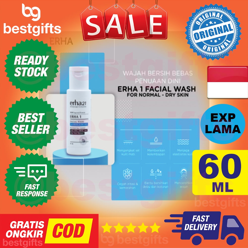 ERHA 1 ERHA21 FACIAL WASH FOR NORMAL TO DRY SKIN AHA, DMAE ALOE VERA EXTRACT SABUN MUKA WAJAH 60 ML