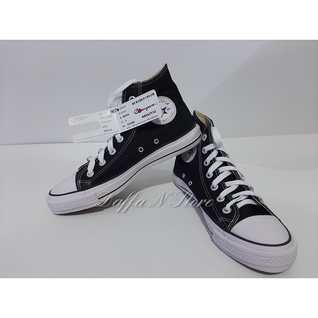 Sepatu Sekolah Compass ALECIO (Tinggi) Hitam Putih
