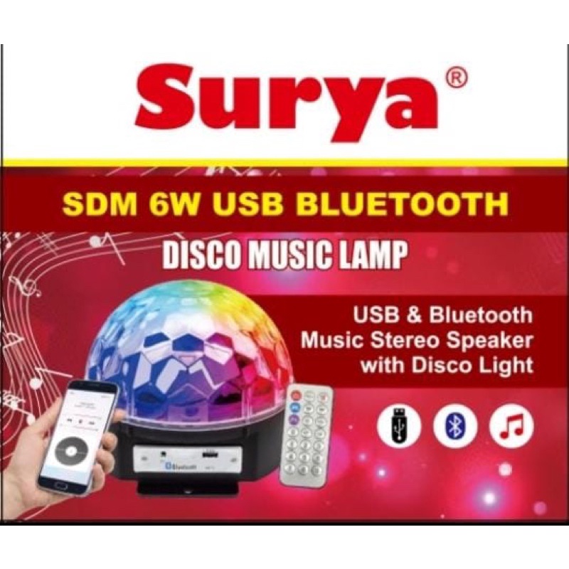 Lampu  Disco Music Lamp Bluetooth USB + Speaker BTH 6 watt Surya