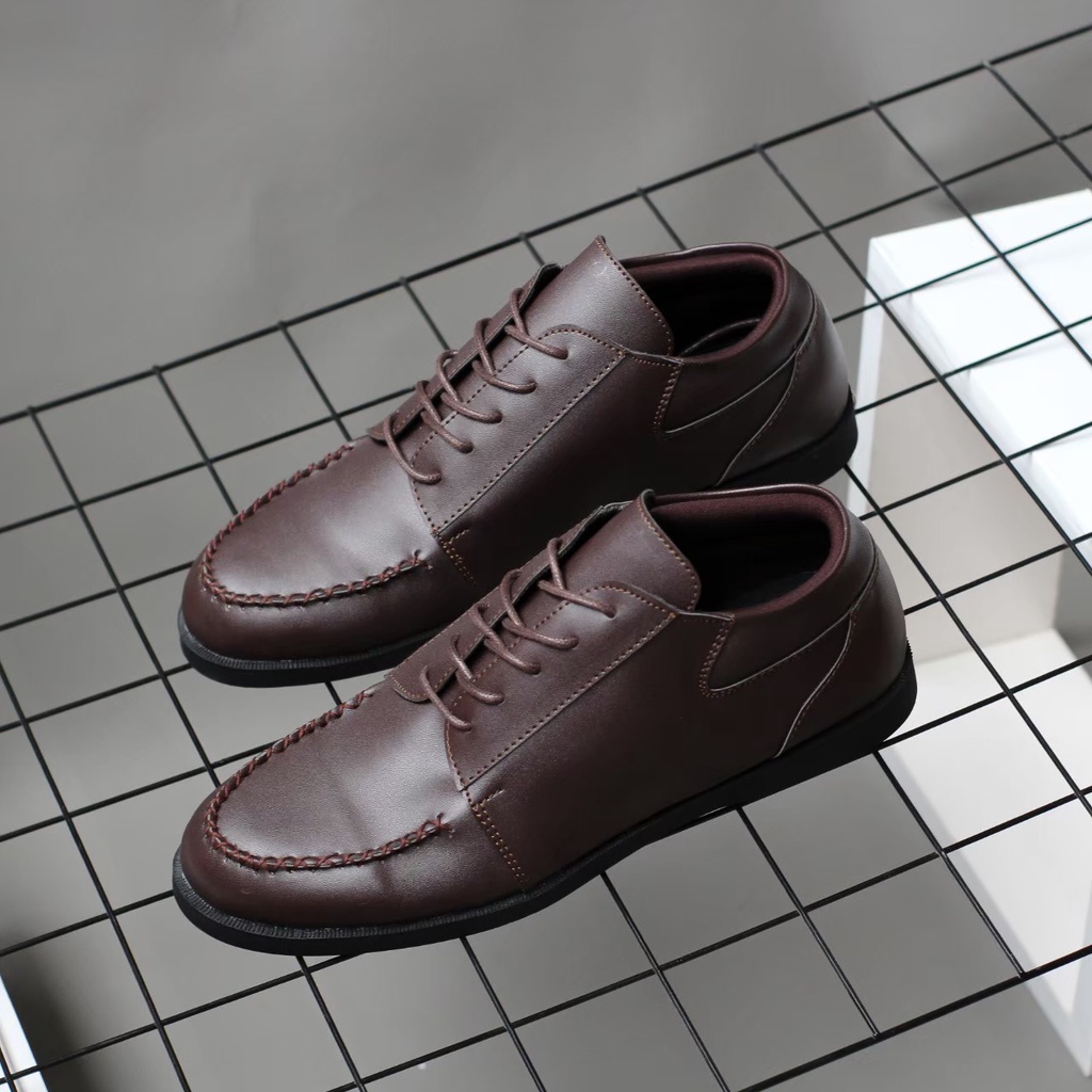 Sepatu Formal Pantofel Pria Hitam Brown Tali Casual Kerja Kantor Kuliah Fashion Pesta Kondangan Gereja Original Kulit Syintetik Kekinian Terlaris Murah