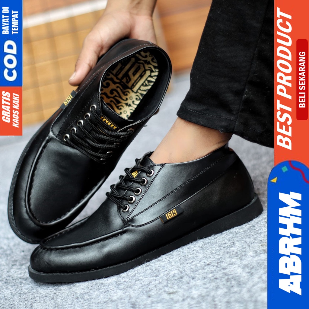 Sepatu Formal Pria Sepatu Casual Pria Kulit Sintetis Tali Sepatu Pantofel Kerja Kantor Kuliah Kondangan Sepatu Hitam Pria HUGO ABRHM