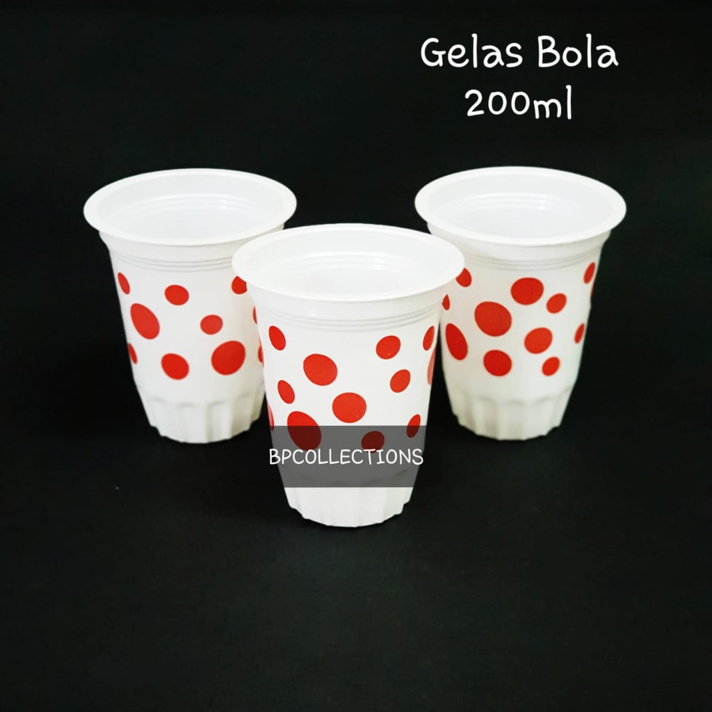 Jual 1 Pak 50 Pcs Gelas Plastik Bola Bola Polkadot Merah Putih Susu Tebal Starindo Ondel Cup 9416