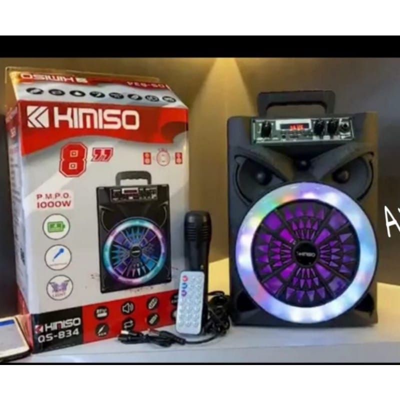 Speaker Bluetooth Karaoke KIMISO QS-834 LED 8 inchi + MIC Kabel Karaoke Bisa FM