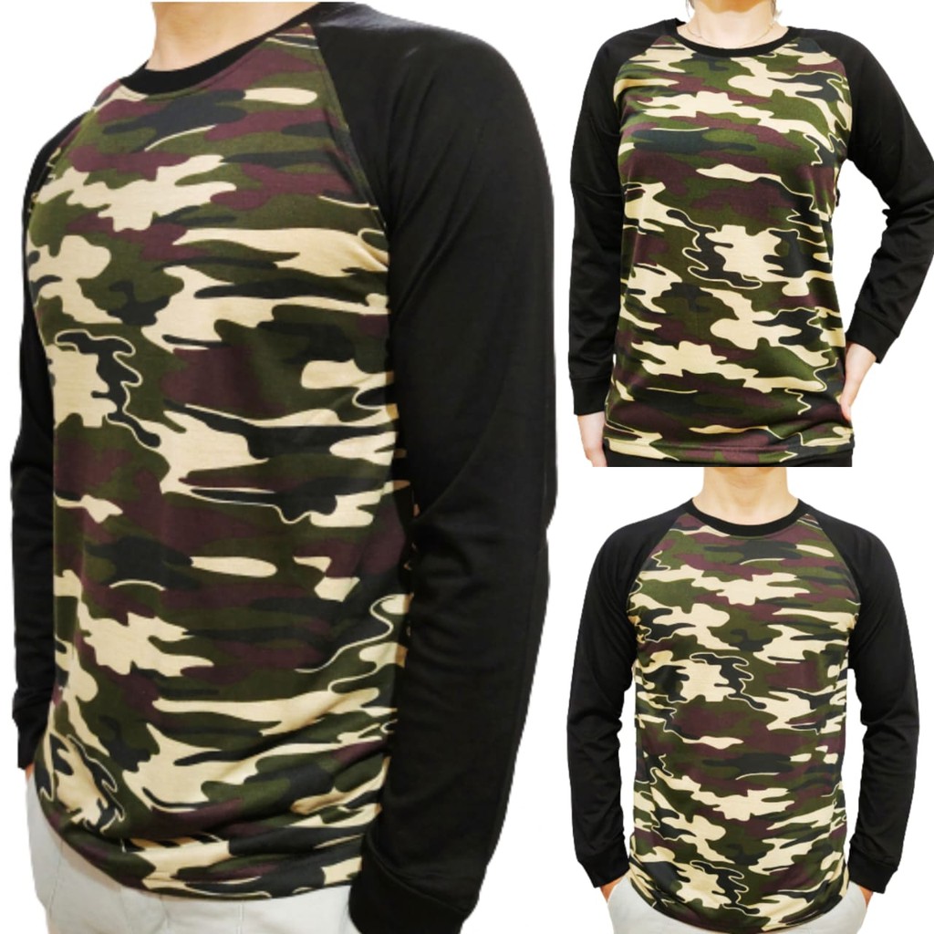 Kaos Raglan Loreng Army Lengan Hitam Panjang M L XL XXL