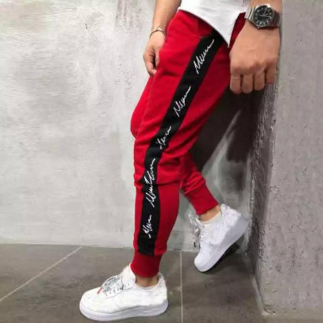 TOTOTAshop.Celana Jogger ROCKET pria,bahan Fleece tebal.motif sablon.fit uk 28-34