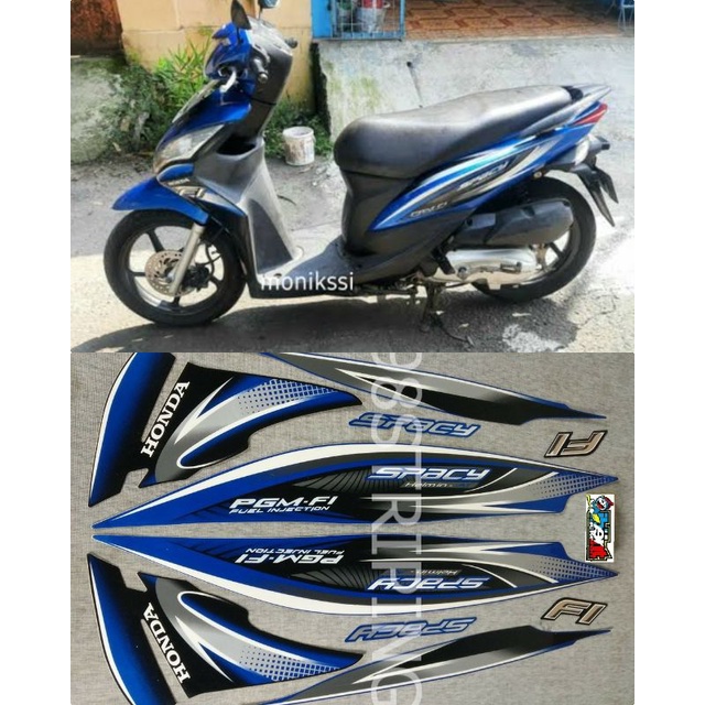 STIKER SPACY FI HELM IN BIRU TAHUN 2011 2012 STRIPING LIS STANDAR ORI HONDA F1