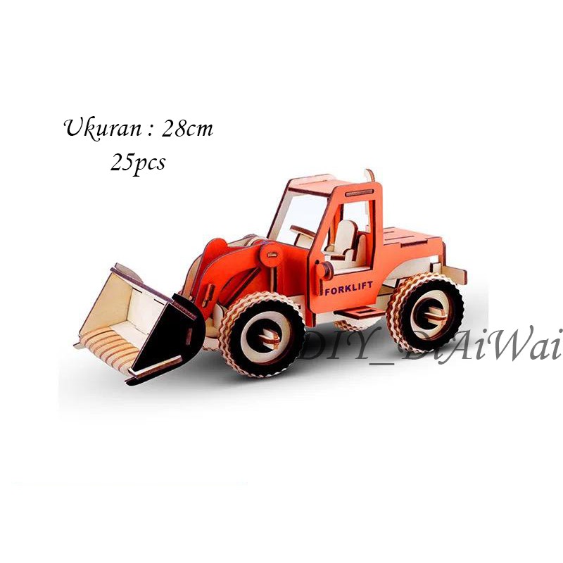 Puzzle 3D DIY bahan kayu FORKLIFT mainan puzzle edukasi anak (kado &amp; pajangan)