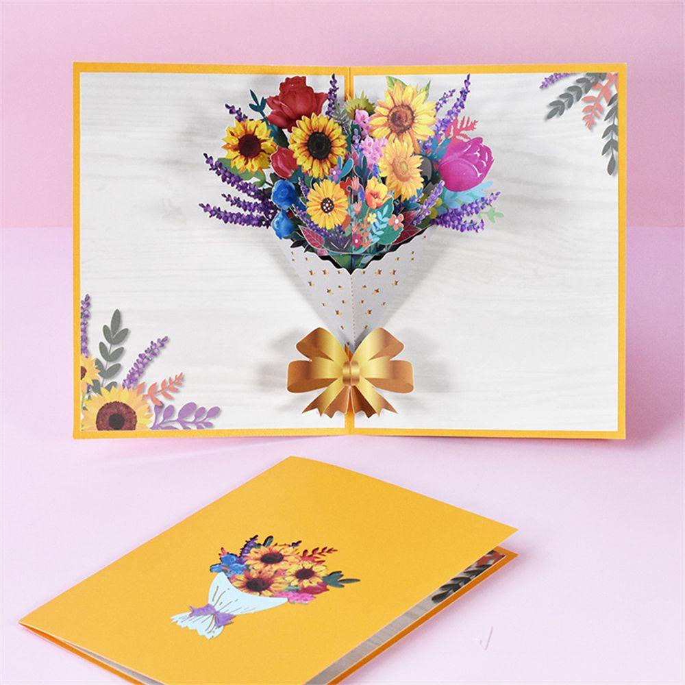 Kartu Ucapan Hari Ibu Nanas Buket Matahari Cetak Warna Undangan Bunga Kartu Berkat 3D Tiga Dimensi Dengan Amplop Greeting Gift Cards