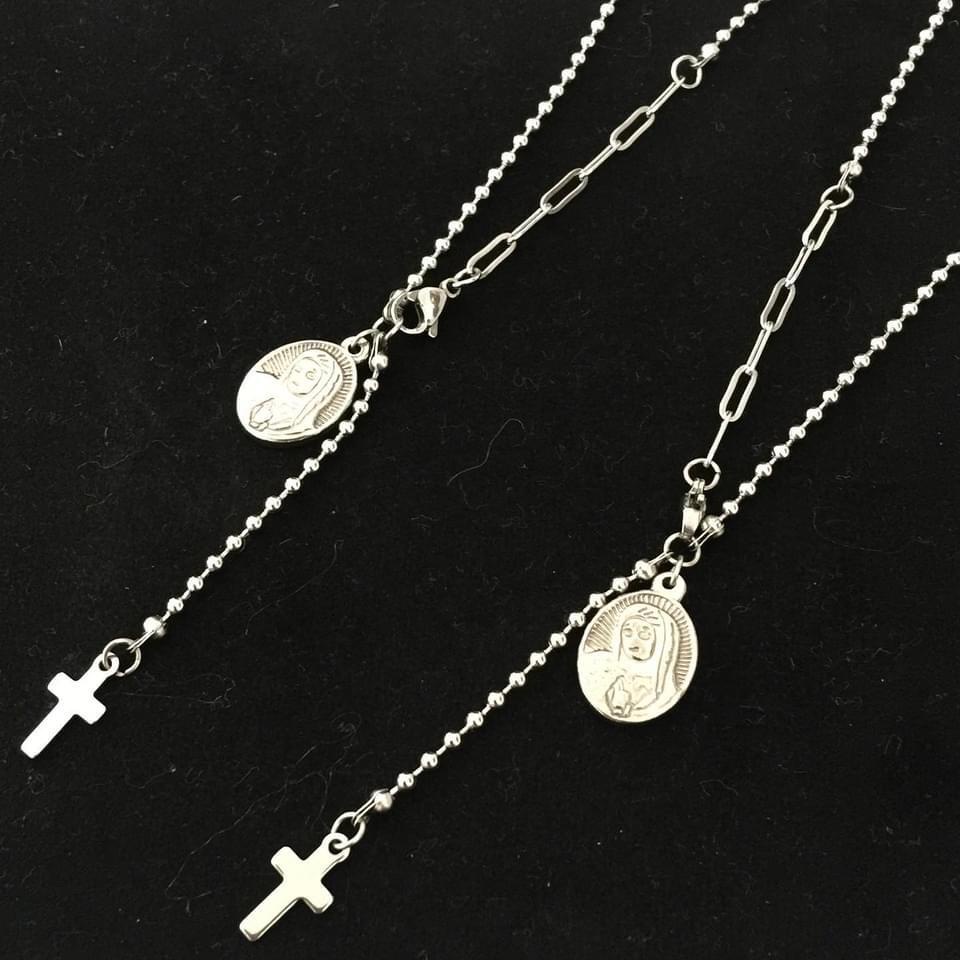 KALUNG TITANIUM ANTI KARAT ROSARIO MEDALI WASIAT BUNDA MARIA KRISTEN KATOLIK