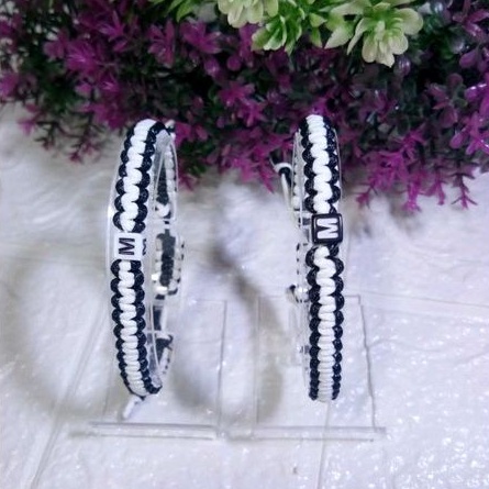 GELANG INISIAL NAMA CUSTOM|Tali korea|Manik dadu hitam/putih