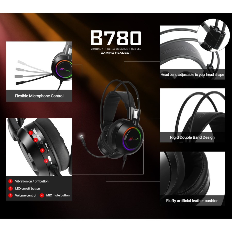 Headset AbKoncore B780 RGB - USB Headset Gaming RGB Abkoncore B780 Surround 7.1