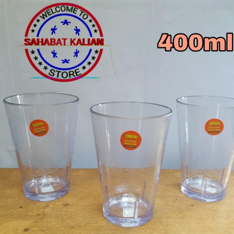 (6 PCS) GELAS PLASTIK MODEL KERUCUT GOLDEN DRAGON 848 400ML