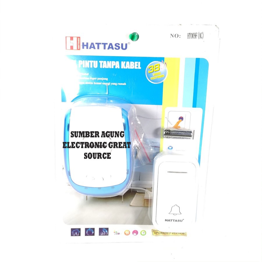 Hattasu Bel Pintu Tanpa Kabel HT009F AC DC Bell Wireless 38 Suara Hata