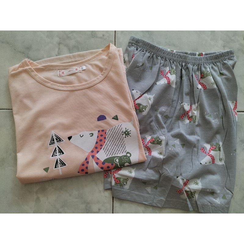 Baju Tidur Piyama Wanita Setelan Kaos Celana Pendek Motif Polar Bear