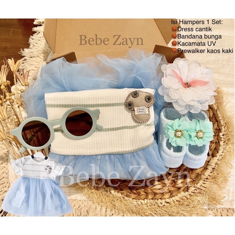 {BEBE ZAYN} Hampers baby/ hampers bayi/ baby gift/ kado bayi/ baby newborn/ Baby Girl/ Flowery Dress Set-Blue Mushroom