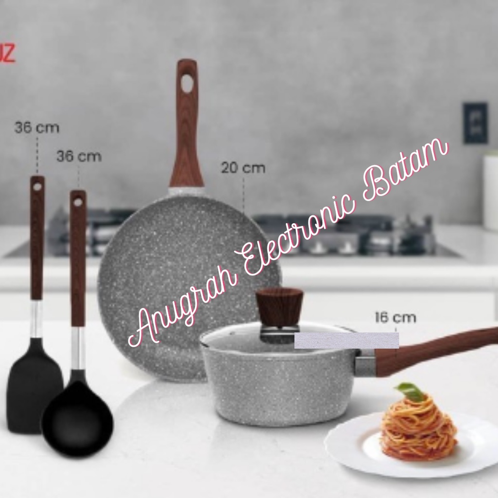 Cyprus Marble Set Paket Panci Sauce Pan Fry Pan Sutil Ladle PI 0901 Teflon Panci Wajan BATAM