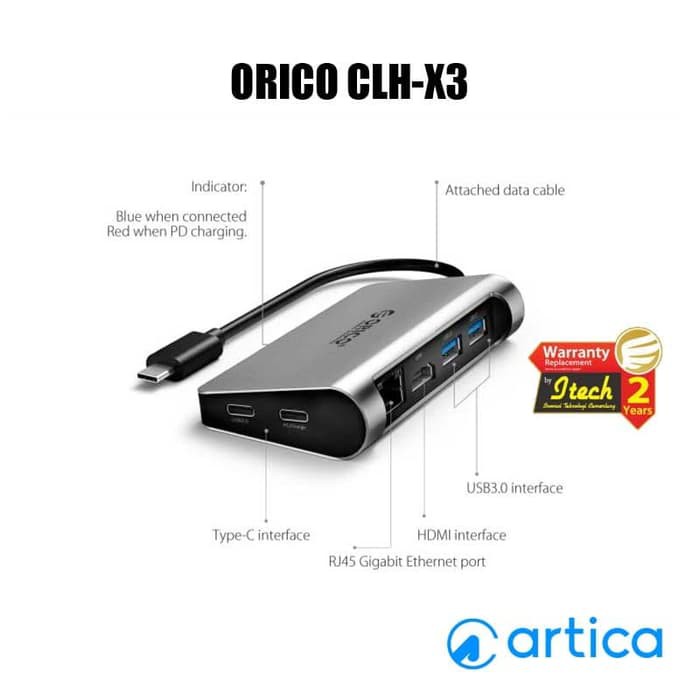 Orico CLH-X3 Type-C to HDMI / Type-C / Type-A / RJ45 with PD