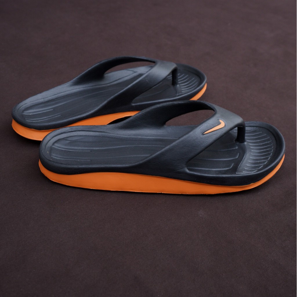 BIG SALE - Sandal Karet Jepit Kasual Santai Pria Nike Duramo Hitam List Orange Sendal Kekinian