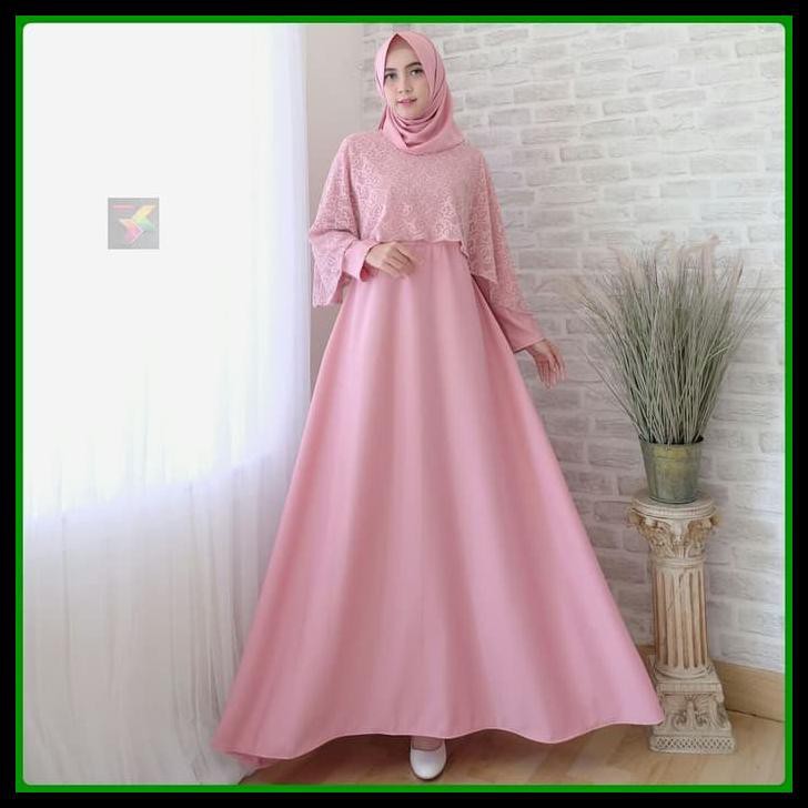 New Gamis Pesta New Olivia Odf Real Pic Baju Muslim Wanita Dress Mewah - Merah Muda Murah