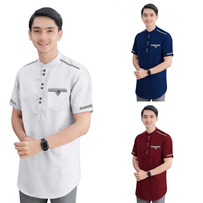 Baju koko pria lengan pendek Tojiro / baju muslim laki laki L XL XXL - NAVY, L