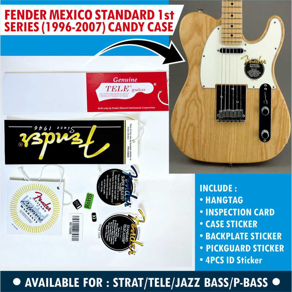 Fender Mexico Standard 1st gen Guitar and Bass Candy Case Hangtag Set Plus Sticker Set