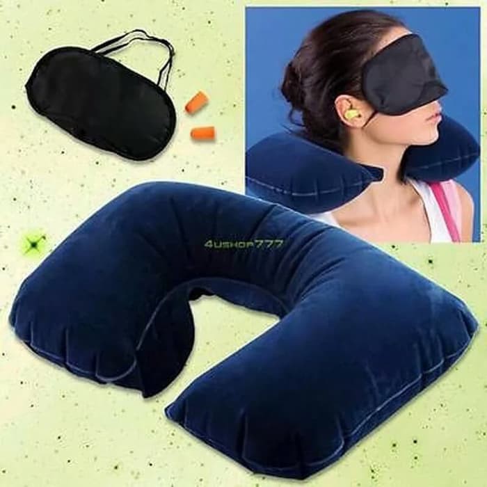 Travel Pillow Set Tiup 1 Bantal Leher 1 Penutup Mata 1 Penutup Telinga