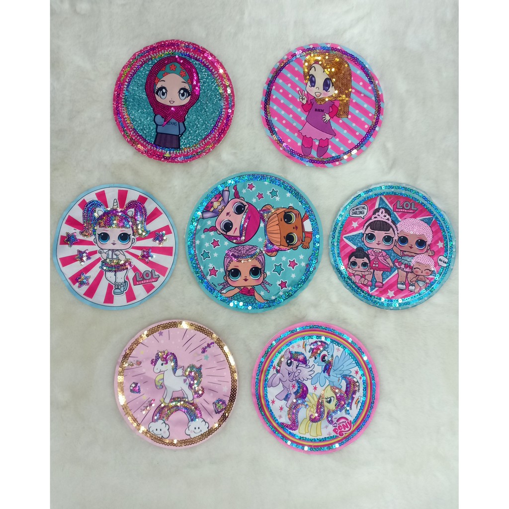 PATCH / APLIKASI BULAT LOL SURPRISE, HIJAB, LITTLE PONY UKURAN 20 CM