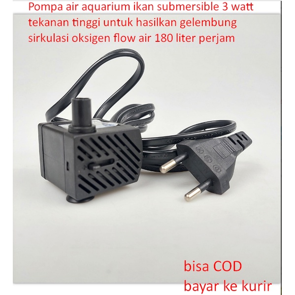 Pompa air aquarium ikan submersible 3 watt tekanan tinggi untuk hasilkan gelembung sirkulasi oksigen