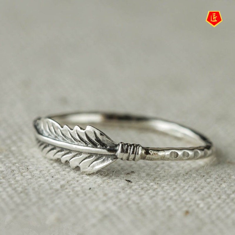 [Ready Stock]Retro Personality 925 Silver Feather Ring Simple