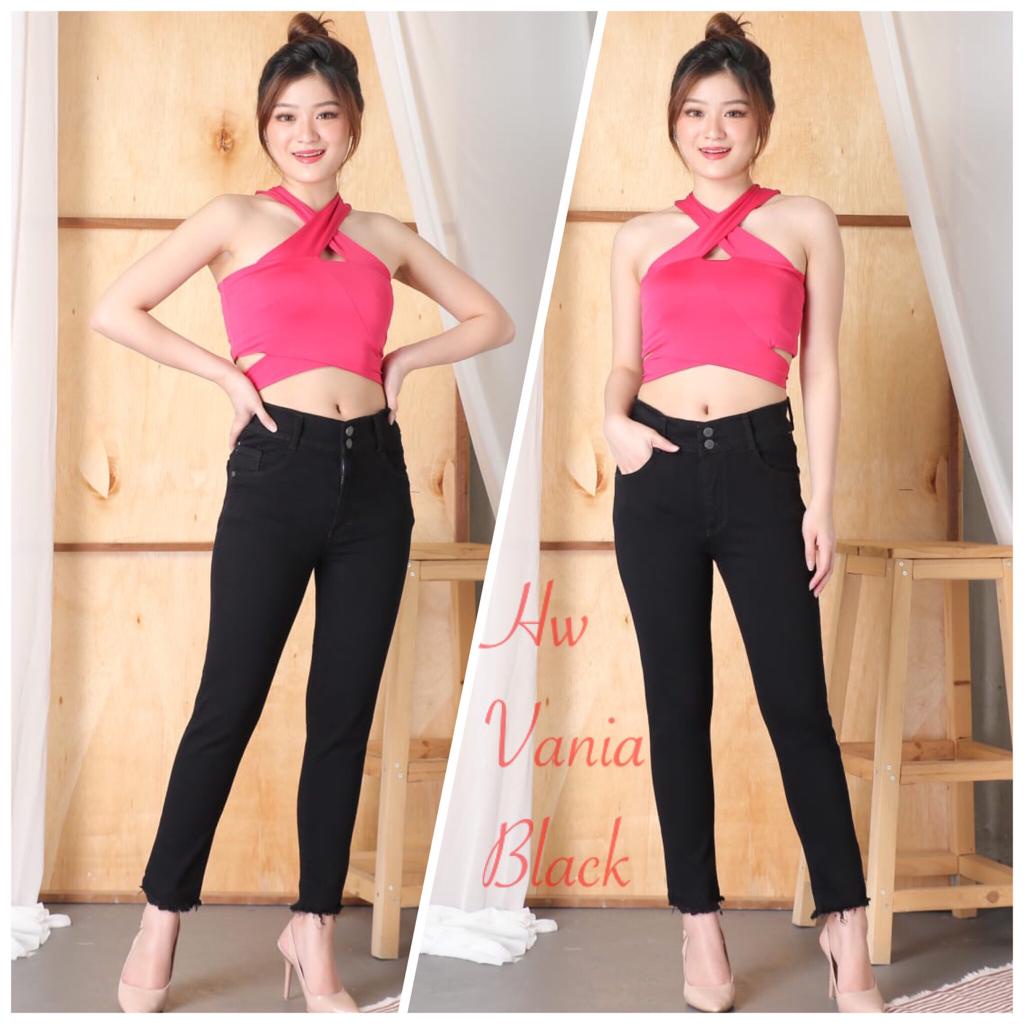 CELANA JEANS WANITA HIGHWAIST VANIA K2 BLACK / HW VANIA BLACK