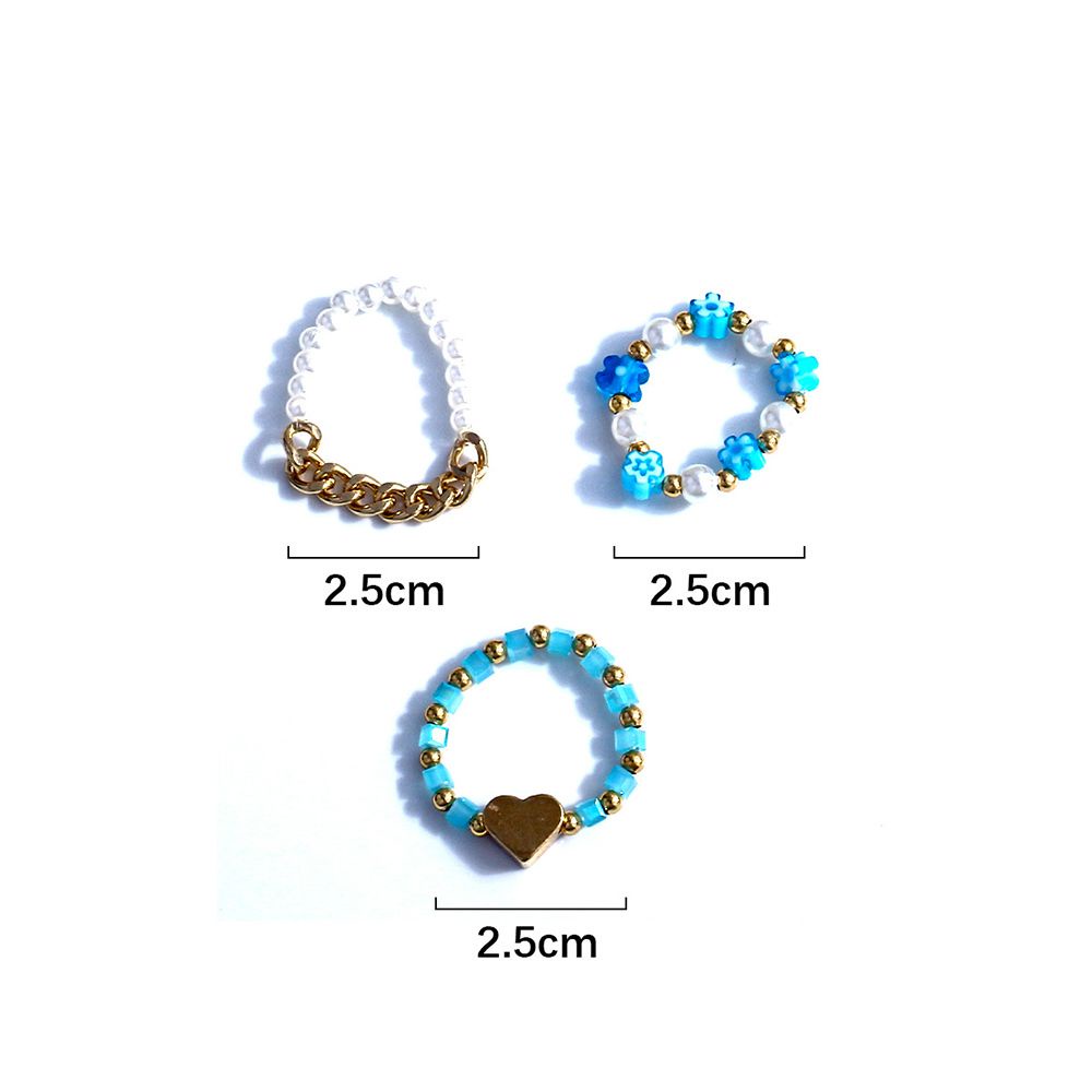 Needway  Cute Beaded Rings Trendy Women Ring Finger Ring Set Pearl Flower Elastic Bohemia Sweet Acrylic Party Jewelry/Multicolor