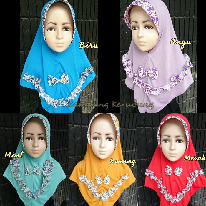 Jilbab Anak Bunga Pita Hijab Kerudung Anak Perempuan Cantik Lucu