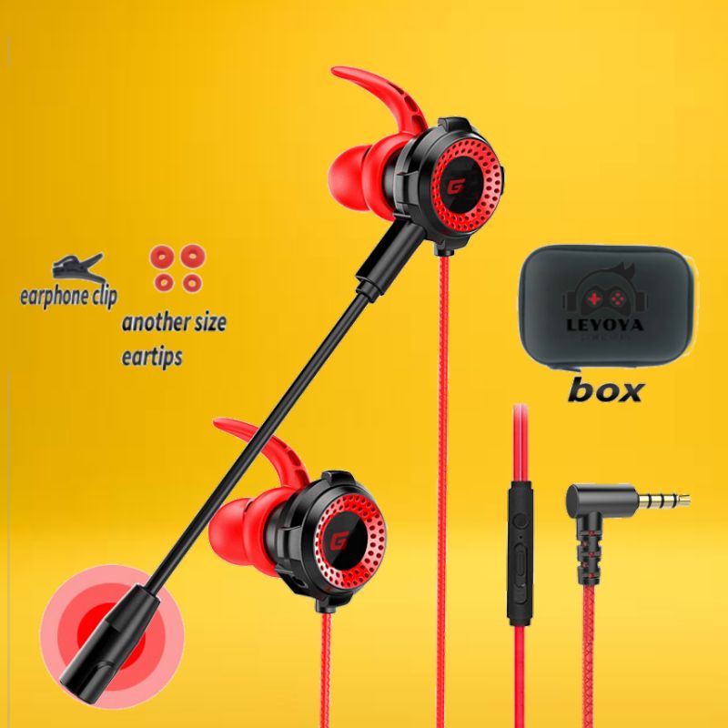 Leyoya G8 Gaming Headset PUBG Bass Noise Reduction Dual Mic Mobile-G8 merah + box