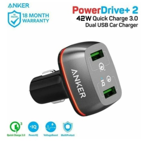 Anker Power Drive+ 2 USB Car Charger 42W Quick Charge 3.0 A2221H11 - Hitam
