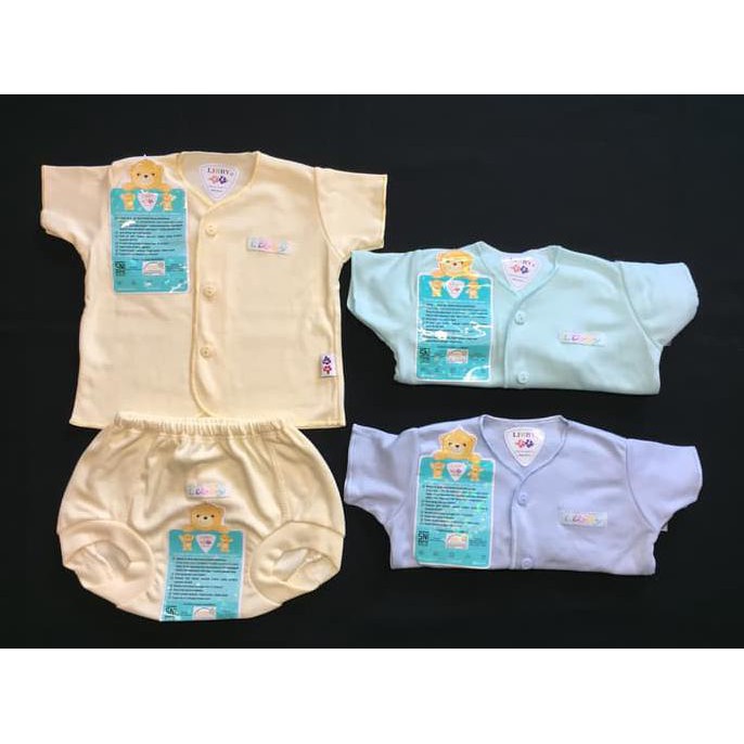Unik Setelan Pendek Polos Newborn Libby (celana pop + baju tangan pendek) Diskon